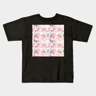 Pink Tropical Bird Flowers Kids T-Shirt